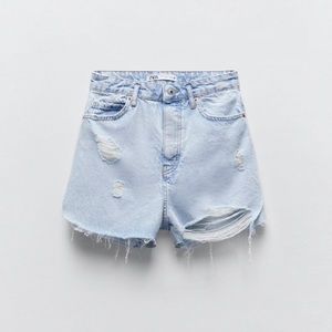 Zara High Rise Ripped Jeans Shorts
